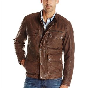 Lucky Brand Manx Moto Leather Jacket Vintage Brown